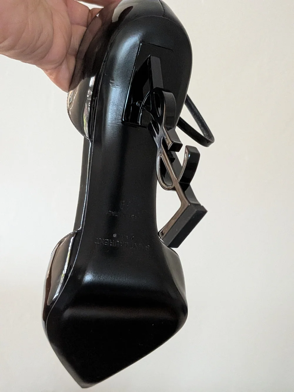 Saint Laurent Black Patent Opyum YSL Logo High Heels - Picture 5 of 6